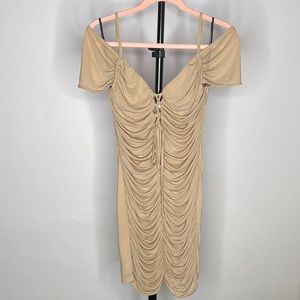 Blush Nude Large Forever 21 Mini Dress Ruched Bodycon Straps New with tags